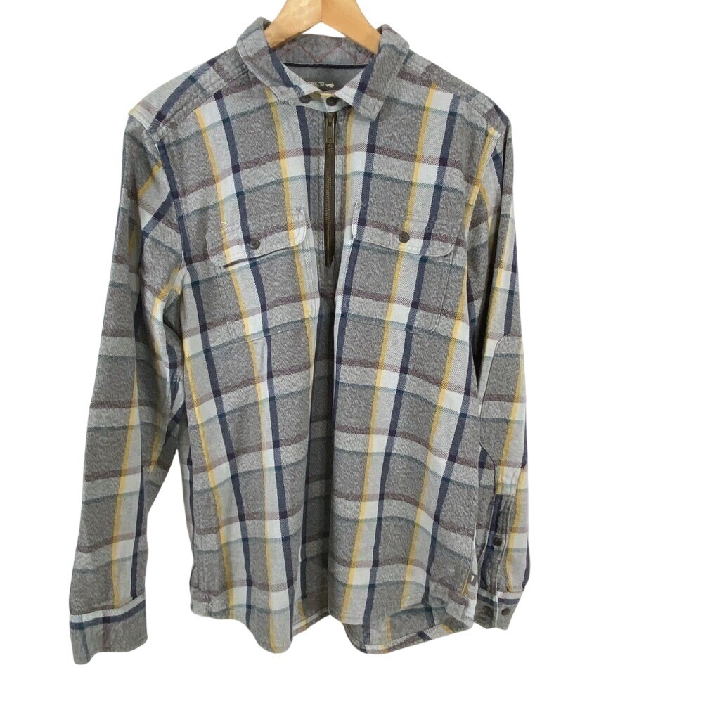 Toad&co Mens Ranchero 100% Organic Cotton Plaid 1/4 Zip Shirt sz M Multi Outdoor